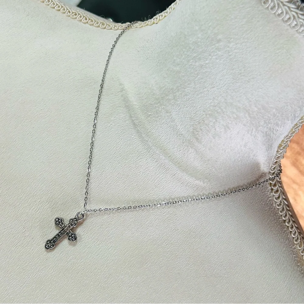 Handcrafted salvaged vintage textured cross pendant on chain necklace